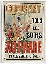 Affiche pour des concerts donnés au café-restaurant Au Phare, situé sur la place Verte initiale de 1891 aux années 1950.