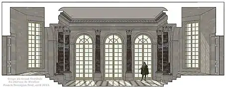 Restitution de la coupe du Grand Vestibule. État de 1658 à 1803.