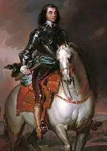 Détail d'un portrait équestre de Cromwell tenant un téléscope attribué à Jan Wyck.