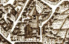 L'ancien temple de Castres (n°31) en 1674, avec son clocher