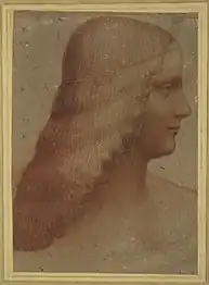 Portrait crayonné de profil d'une jeune femme.
