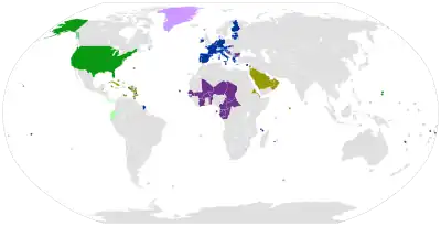 Carte faisant la comparaison mondiale du dollar et de l'euro
