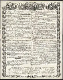 Fac-similé de la Déclaration d'indépendance des États-Unis.