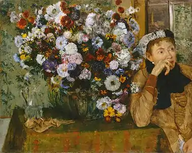 Femme assise à côté d'un vase de fleurs (Mme Paul Valpinçon), 1865, huile sur toile, 73,7&nbsp;×&nbsp;92,7&nbsp;cm, MMA, New-York.