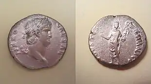 Denier de Néron au Colosse radié tenant le globe nicéphore.