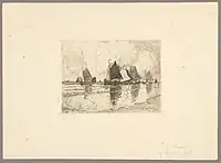 Le départ (Heyst), estampe par Richard Baseleer, Cabinet des Estampes de la Bibliothèque royale de Belgique, S.III 40247