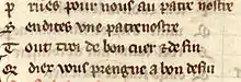 Derniers vers du poème de Baudouin de Condé, scanné et agrandit depuis le manuscrit du XIIIe siècle.
