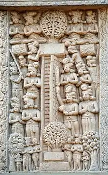 Descente du Bouddha à Sankissa (Sanchi, Ier siècle).