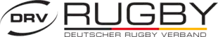 Le sigle « DRV » dans des lignes en forme de ballon de rugby, et les couleurs nationales séparant le mot « Rugby » de « Deutscher Rugby Verband ».
