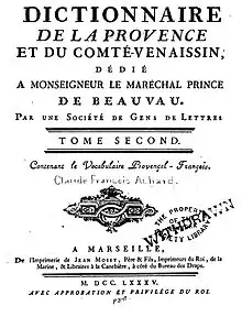 Dictionnaire provençal de Claude-François Achard