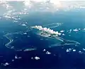 Vue aérienne de Diego Garcia, Territoire britannique de l'océan Indien.