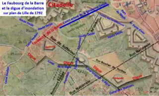 La digue et le faubourg de la Barre en 1792
