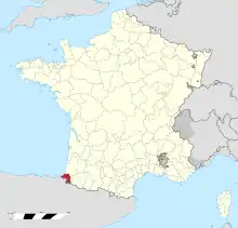 Territoire du diocèse de Bayonne (en rose) entre 1567 et 1789.