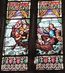 Récupération de la statue dans l'estuaire, selon le vitrail du XIXe&nbsp;siècle de l'église