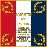 Dessin du revers du drapeau, portant le nom des batailles.