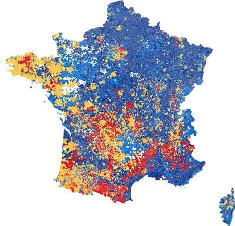 Candidats arrivés en tête dans chaque commune au 1er&nbsp;tour.