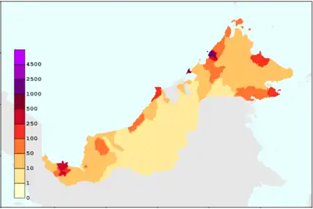 Densité de la population du Sarawak et du Sabah (2010)