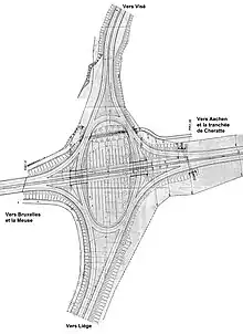 Échangeur de Cheratte en 1965, avec seulement 2 ponts