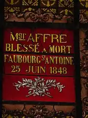 Détail du vitrail à la mémoire de Mgr&nbsp;Affre, tué sur les barricades du faubourg Saint-Antoine en 1848.