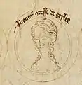 Une illustration de la princesse Aliénor de Woodstock sur le parchemin des rois d'Angleterre dans l'arbre généalogique d'Edward&nbsp;Ier (avant 1308).