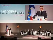 Le président de la République française, Emmanuel Macron, lors de son discours aux Assises de l'économie de la mer en 2019.