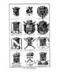 Planche de blasons du XVIIIe&nbsp;siècle dans l’Encyclopédie : les armes de la maison d'Orléans sont représentées deux fois (troisième et dixième blason) avec un lambel tardif, ne touchant plus les bords et aux pendants trapézoïdaux.