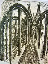 Pont sur le Rhin à Cologne, 1914, Lithographie, , 42,1 × 31,5&nbsp;cm.