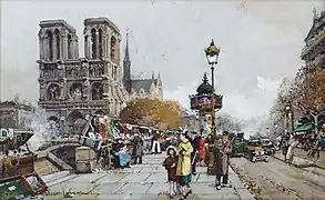 Notre-Dame vue du quai Saint-Michel, tableau d'Eugène Galien-Laloue, vers 1941.