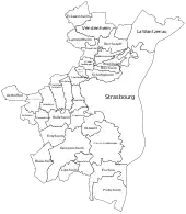 Limites des communes composant Strasbourg Eurométropole.