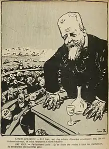 Caricature d'Expert-Bezançon à propos du scandale du blanc de céruse, L'Assiette au beurre, no&nbsp;210, 8 avril 1905.