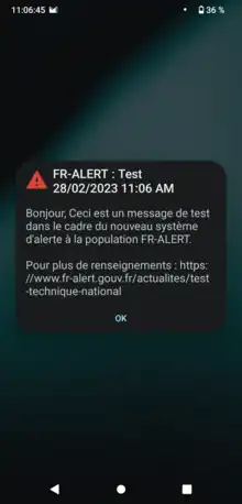 Message d'alerte sur Android