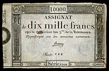 Assignat d'un montant de 10&nbsp;000 francs, France, 1795.