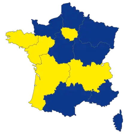 Candidats arrivés en tête dans chaque région métropolitaine au 1er&nbsp;tour.