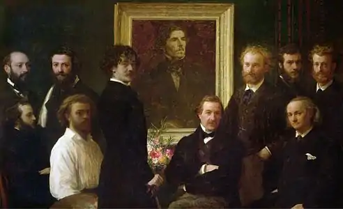 Hommage à Delacroix par Fantin-Latour où l'on reconnait Balleroy debout
