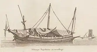 Une felouque napolitaine au mouillage, au début du XIXe siècle.