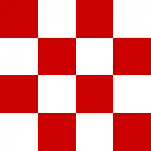 Dessin d'un drapeau en damier rouge et blanc.