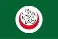 Drapeau de l'Organisation de la conférence islamique de 1981 à 2011 : le takbir y est inscrit dans un croissant islamique rouge (Allah dessous, akbar au-dessus).
