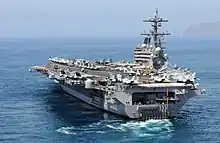 L'USS George H. W. Bush au départ de Carthagène en Espagne.