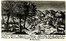 Gravure représentant une campagne avec divers animaux.