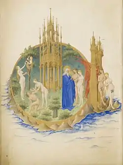 Le Paradis terrestre, Les Très Riches Heures du duc de Berry, musée Condé, début et milieu du XVe&nbsp;siècle
