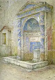 Fontaine dans la domus de C. Virnius Modestus (IX,7,16) à Pompéi, aquarelle, Musée archéologique national de Naples