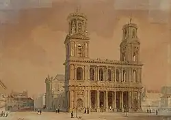 Vue de l'église Saint-Sulpice, Paris XIXe siècle, François-Étienne Villeret.