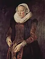Portrait d'une femme d'une trentaine d'années portant une chaîne autour de la taille, v.1615, huile sur panneau, 94&nbsp;× 71&nbsp;cm (Devonshire Collection, Chatsworth - Derbyshire).
