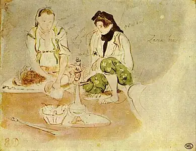 Femmes d'Alger (étude). 1832, 10&nbsp;×&nbsp;13&nbsp;cm, Louvre (Zera ben Sultane, Beliah)