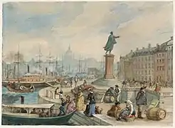 Statue de Johan Tobias Sergels sur Gustave III sur Skeppsbron à Stockholm (1860).