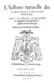 Page de titre de L'histoire naturelle des éstranges poissons marins... de Pierre Belon.