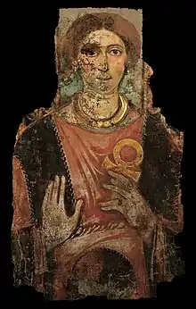 Portrait funéraire d'une femme avec une ânkh, v. 200 – 230 apr. J.-C, Musée Benaki.