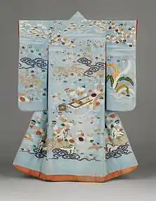 Furisode. Décor faisant allusion à la pièce de nô « Kikujidô », fin XVIIIe -début XIXe&nbsp;siècle, LACMA.
