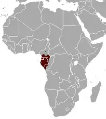 Carte de l'Afrique avec une tache brune centrée sur le Gabon