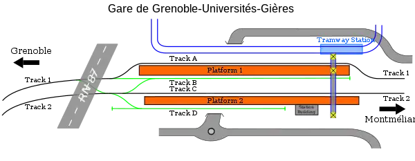 plan de la gare Grenoble-Université-Gières